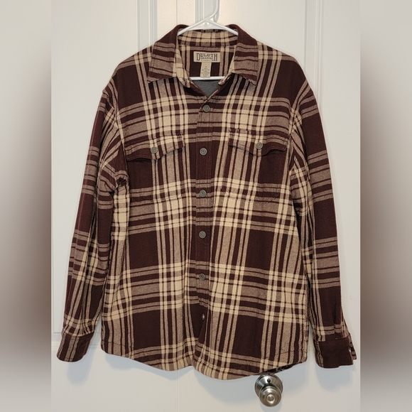 Men's Duluth Trading Co. Fleece Lined Relaxed-Fit Deep Brown Plaid Shirt Jac - M - Picture 10 of 12